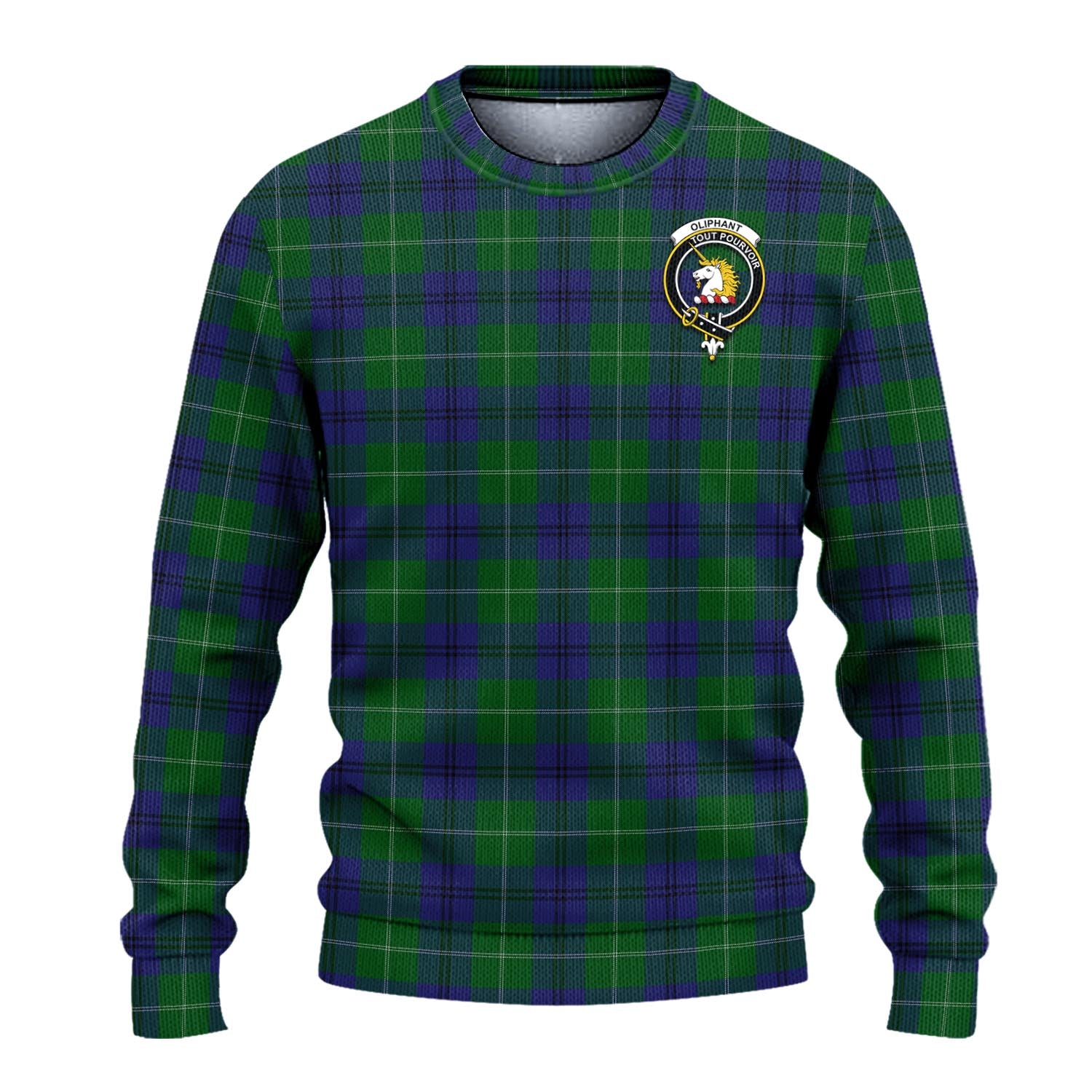 Oliphant Tartan Knitted Sweater with Family Crest - Tartanvibesclothing