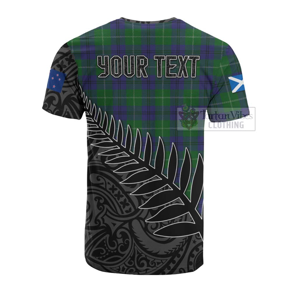 Tartan Vibes Clothing Oliphant Crest Tartan Cotton T-shirt with New Zealand Silver Fern Half Style