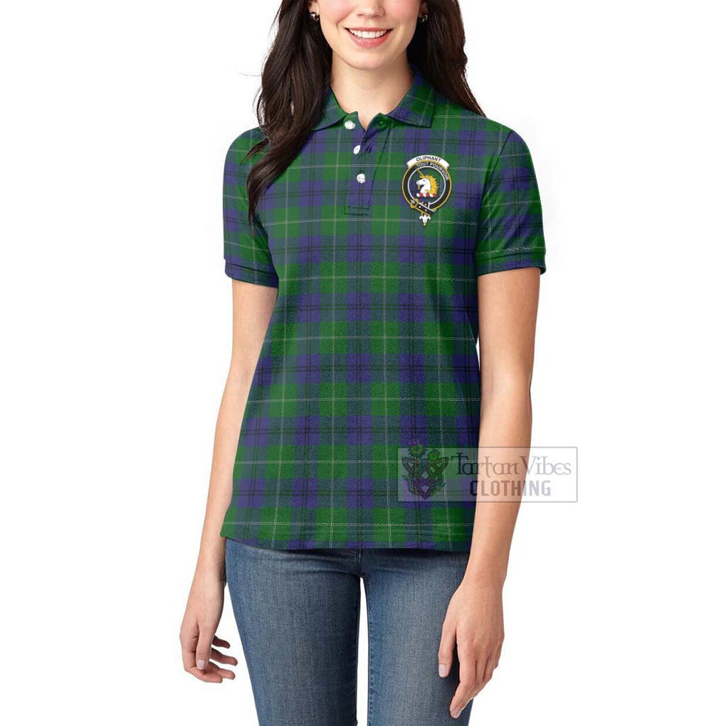 Tartan Vibes Clothing Oliphant Tartan Women's Polo Shirt with Family Crest and Bearded Skull Holding Bottles of Whiskey