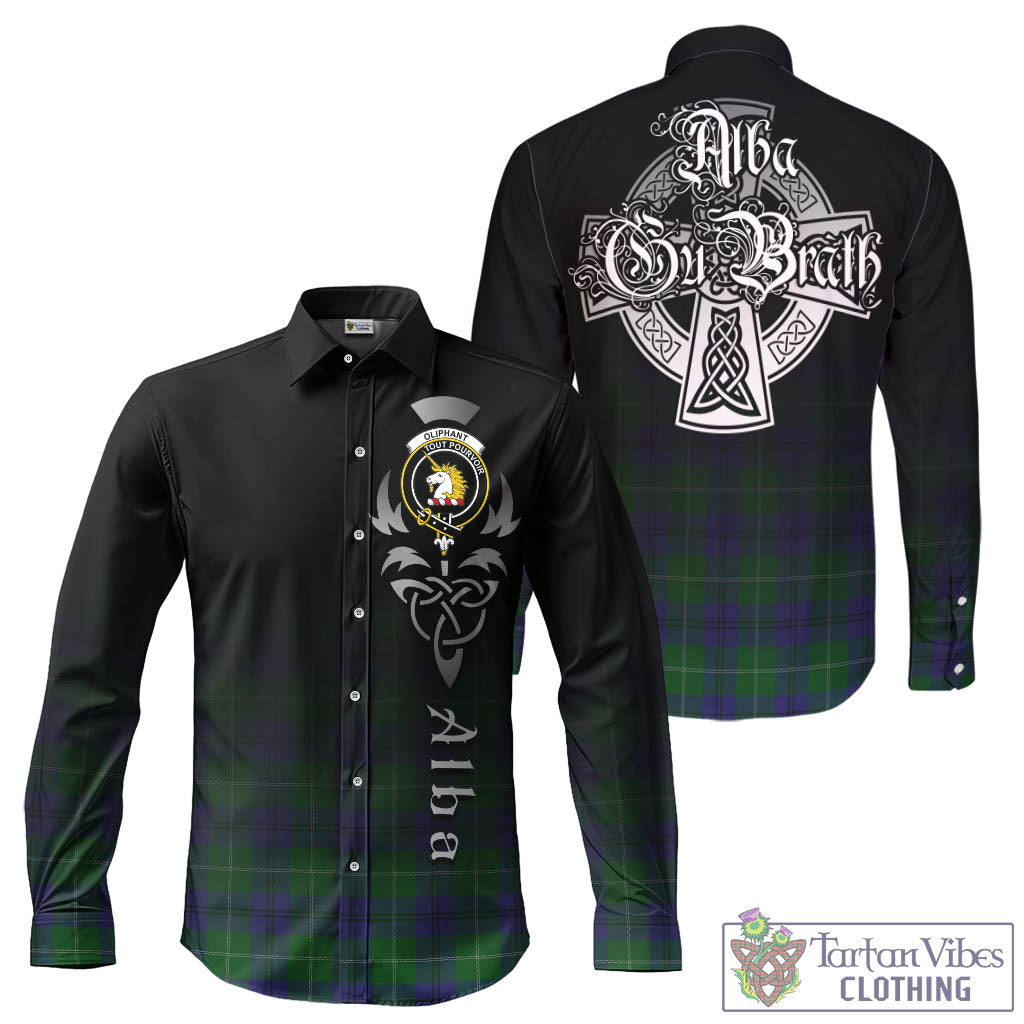 Tartan Vibes Clothing Oliphant Tartan Long Sleeve Button Up Featuring Alba Gu Brath Family Crest Celtic Inspired