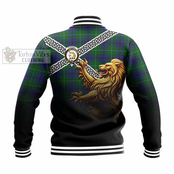 Oliphant Crest Tartan Baseball Jacket with Golden Lion Emblem Celtic Style - Tartan Vibes Clothing