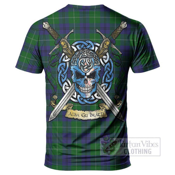 Oliphant Tartan T-Shirt with Family Crest Celtic Skull Style