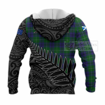 Oliphant Crest Tartan Knitted Hoodie with New Zealand Silver Fern Half Style