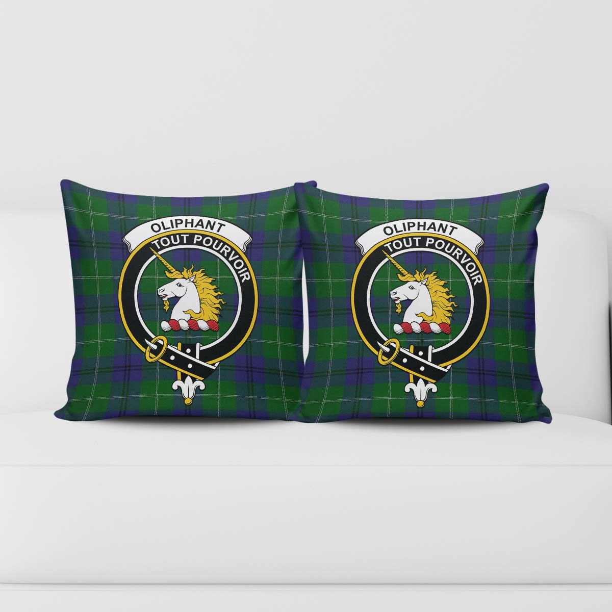 Oliphant Tartan Pillow Cover with Family Crest - Tartanvibesclothing