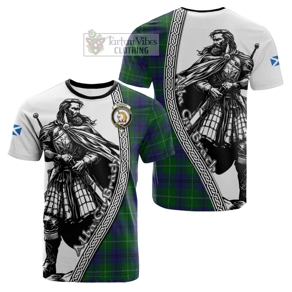 Oliphant Tartan Clan Crest Cotton T-shirt with Highlander Warrior Celtic Style