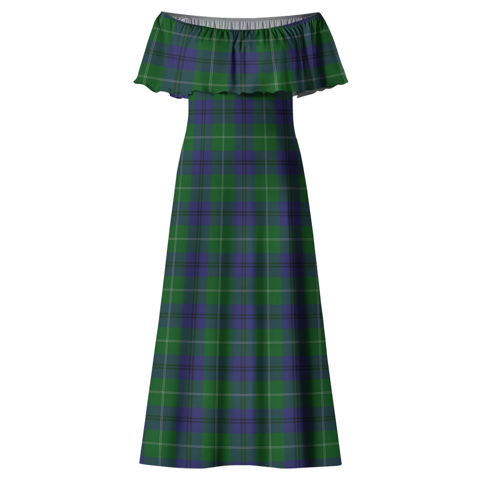 Oliphant Tartan Off Shoulder Long Dress - Tartanvibesclothing