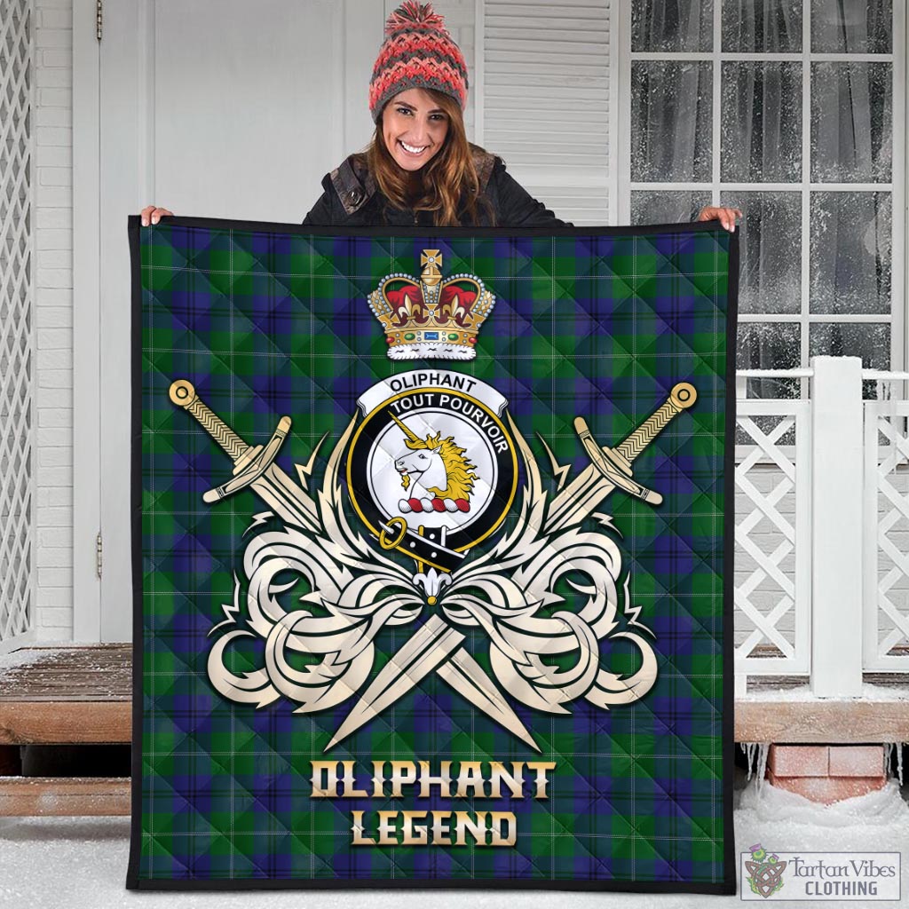 Tartan Vibes Clothing Oliphant Tartan Quilt with Clan Crest and the Golden Sword of Courageous Legacy