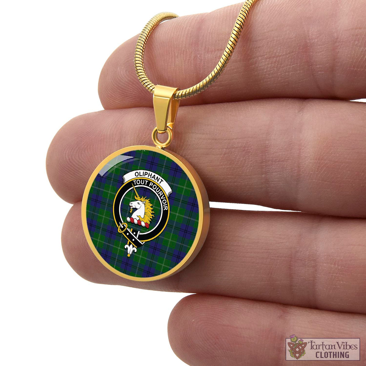 Oliphant Tartan Circle Necklace with Family Crest - Tartan Vibes Clothing