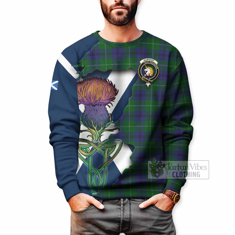 Oliphant Tartan Family Crest Sweatshirt Scottish Thistle Celtic Inspired - Tartan Vibes Clothing