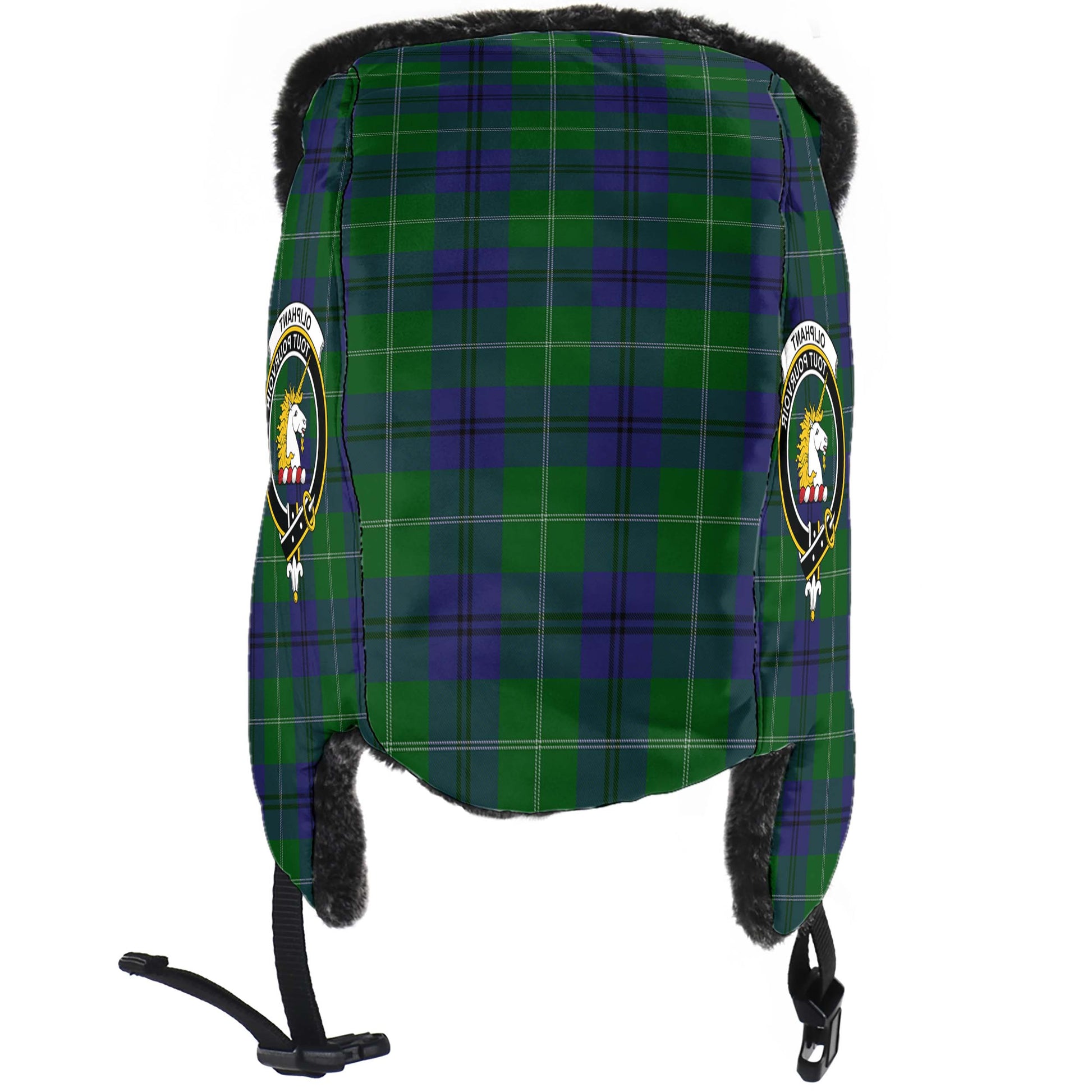 Oliphant Tartan Winter Trapper Hat with Family Crest - Tartanvibesclothing