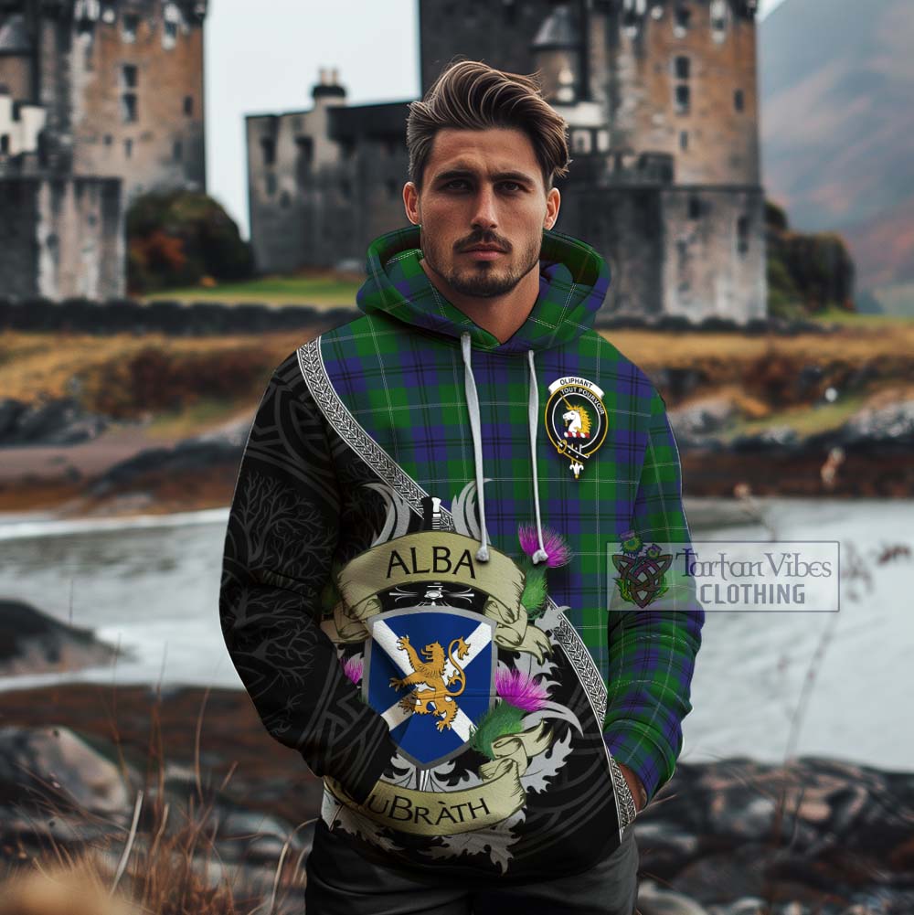 Oliphant Tartan Family Crest Cotton Hoodie Lion Rampant Royal Thistle Shield Celtic Inspired - Tartan Vibes Clothing