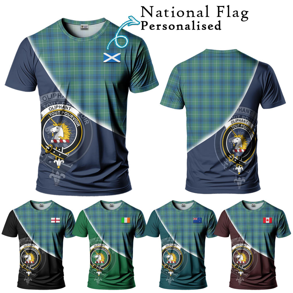 Oliphant Ancient Tartan T-Shirt with Personalised National Flag and Family Crest Half Style Kid's Shirt - Tartanvibesclothing Shop