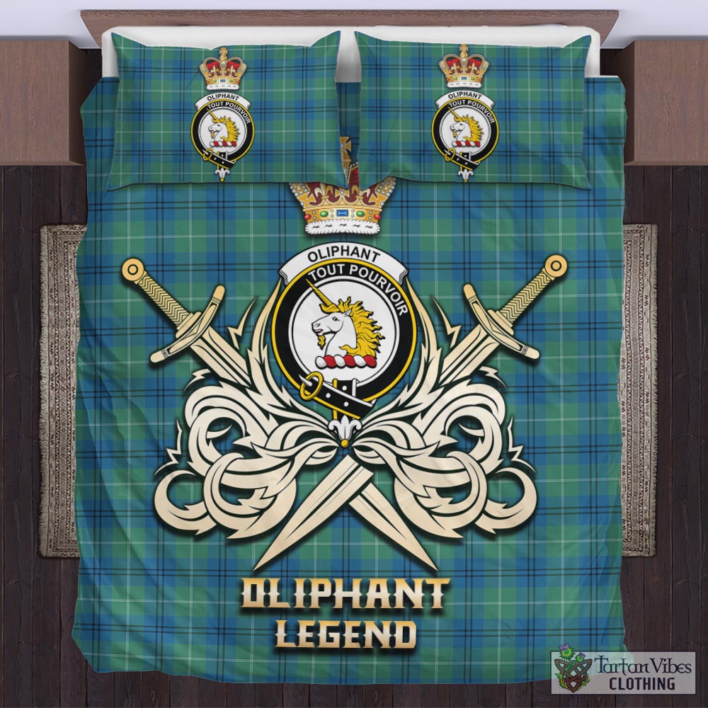 Tartan Vibes Clothing Oliphant Ancient Tartan Bedding Set with Clan Crest and the Golden Sword of Courageous Legacy