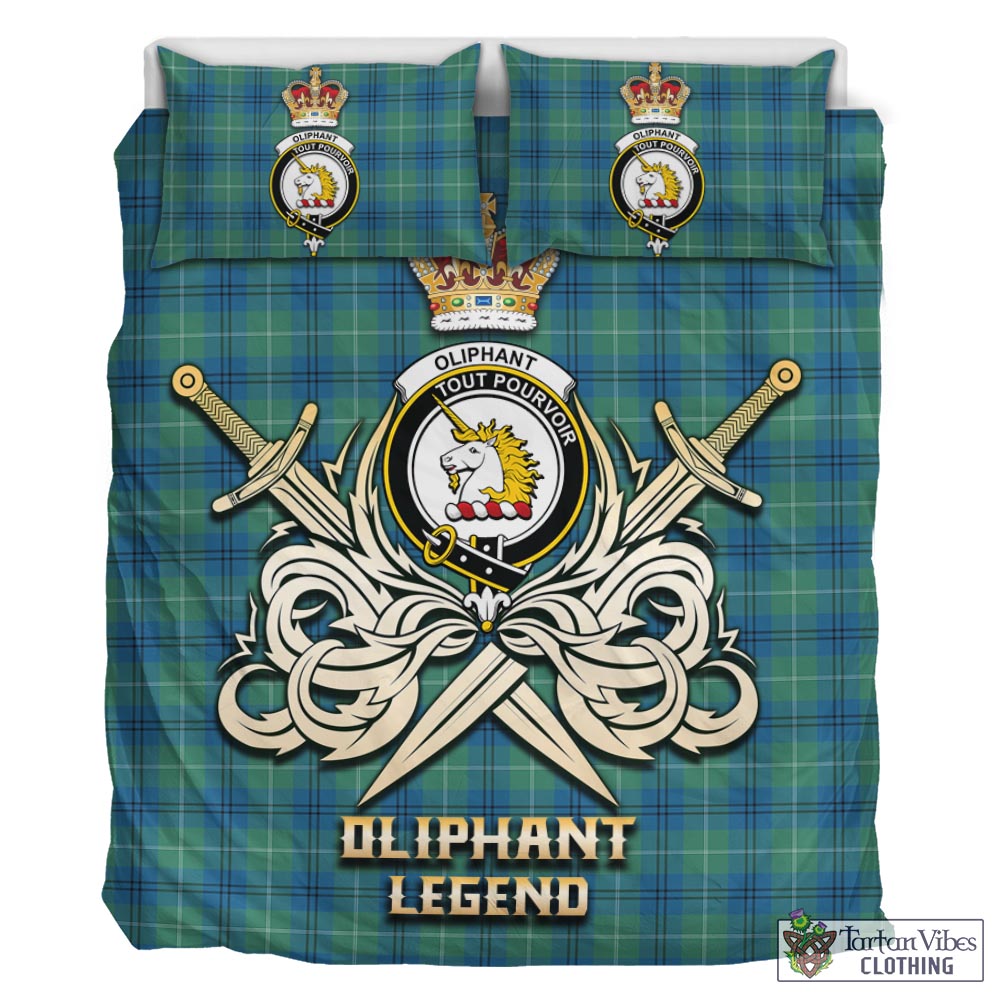 Tartan Vibes Clothing Oliphant Ancient Tartan Bedding Set with Clan Crest and the Golden Sword of Courageous Legacy