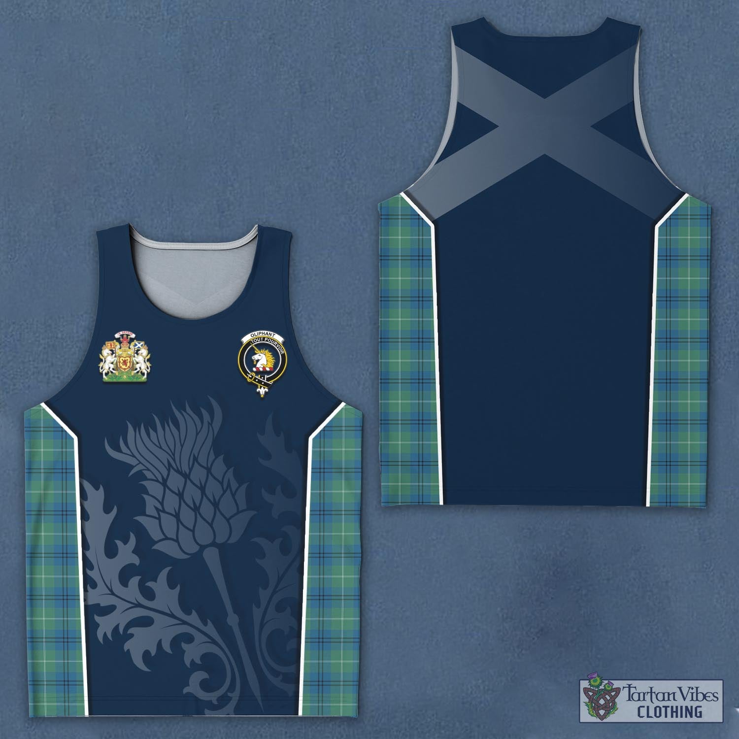 Tartan Vibes Clothing Oliphant Ancient Tartan Men's Tanks Top with Family Crest and Scottish Thistle Vibes Sport Style