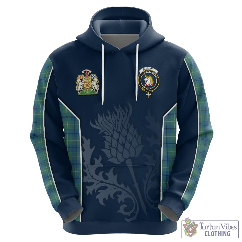 Tartan Vibes Clothing Oliphant Ancient Tartan Hoodie with Family Crest and Scottish Thistle Vibes Sport Style