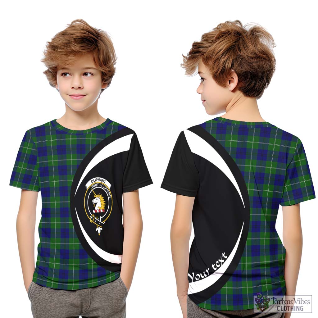 Oliphant Modern Tartan Kid T-Shirt with Family Crest Circle Style Youth XL Size14 - Tartan Vibes Clothing