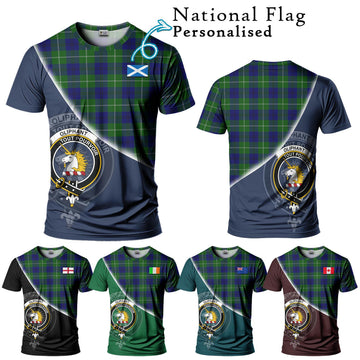 Oliphant Modern Tartan T-Shirt with Personalised National Flag and Family Crest Half Style