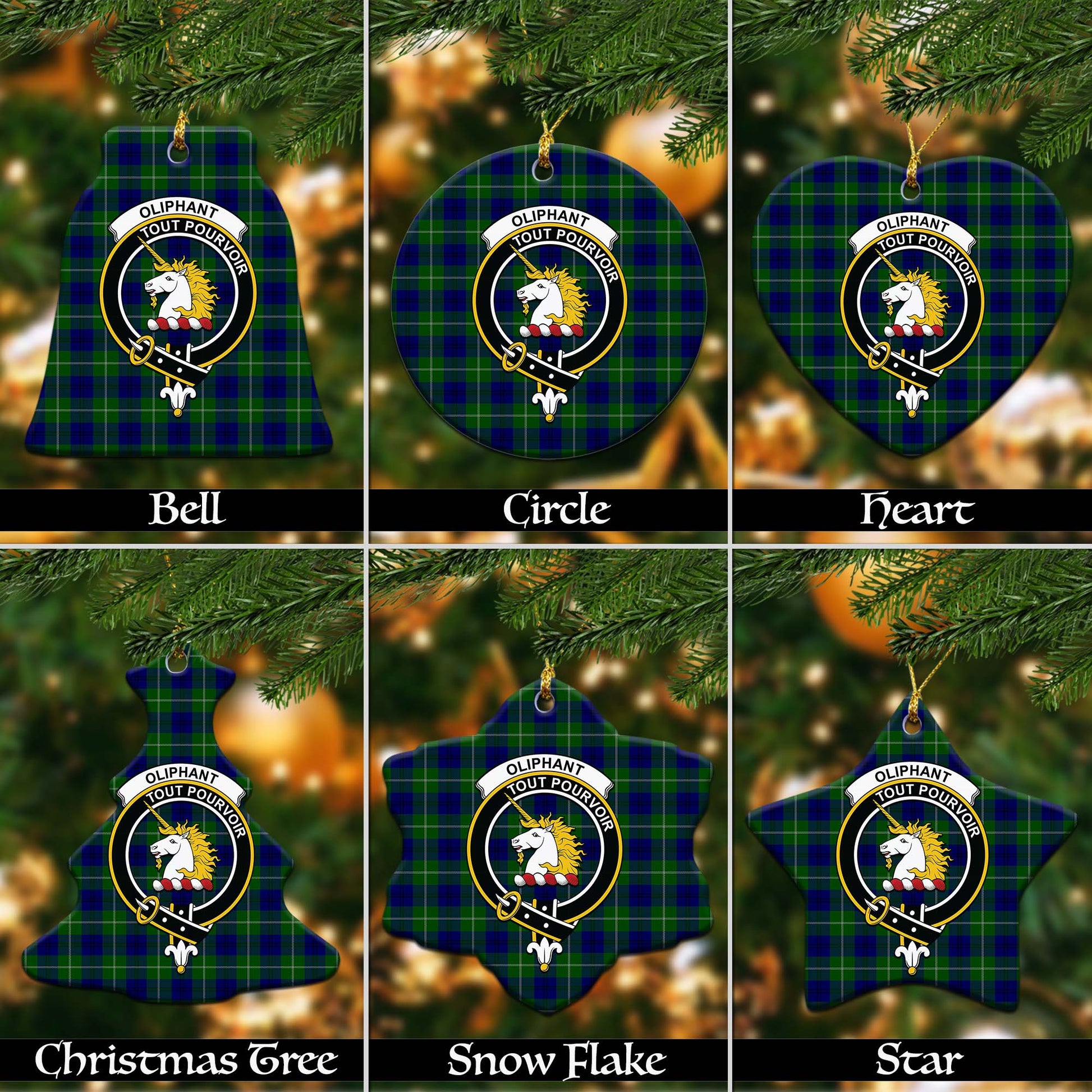 Oliphant Modern Tartan Christmas Ornaments with Family Crest - Tartanvibesclothing