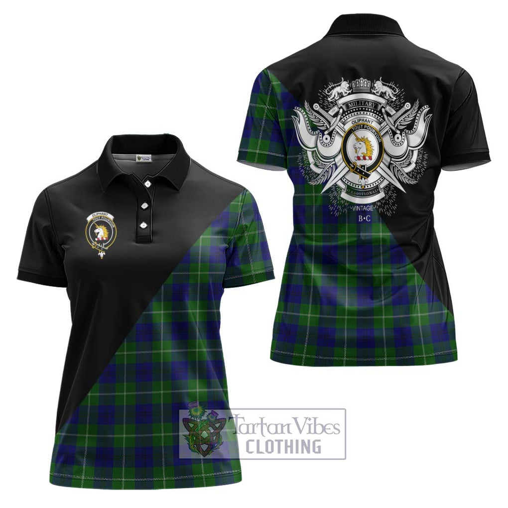 Oliphant Modern Tartan Women's Polo Shirt with Family Crest and Military Logo Style Women - Tartanvibesclothing Shop