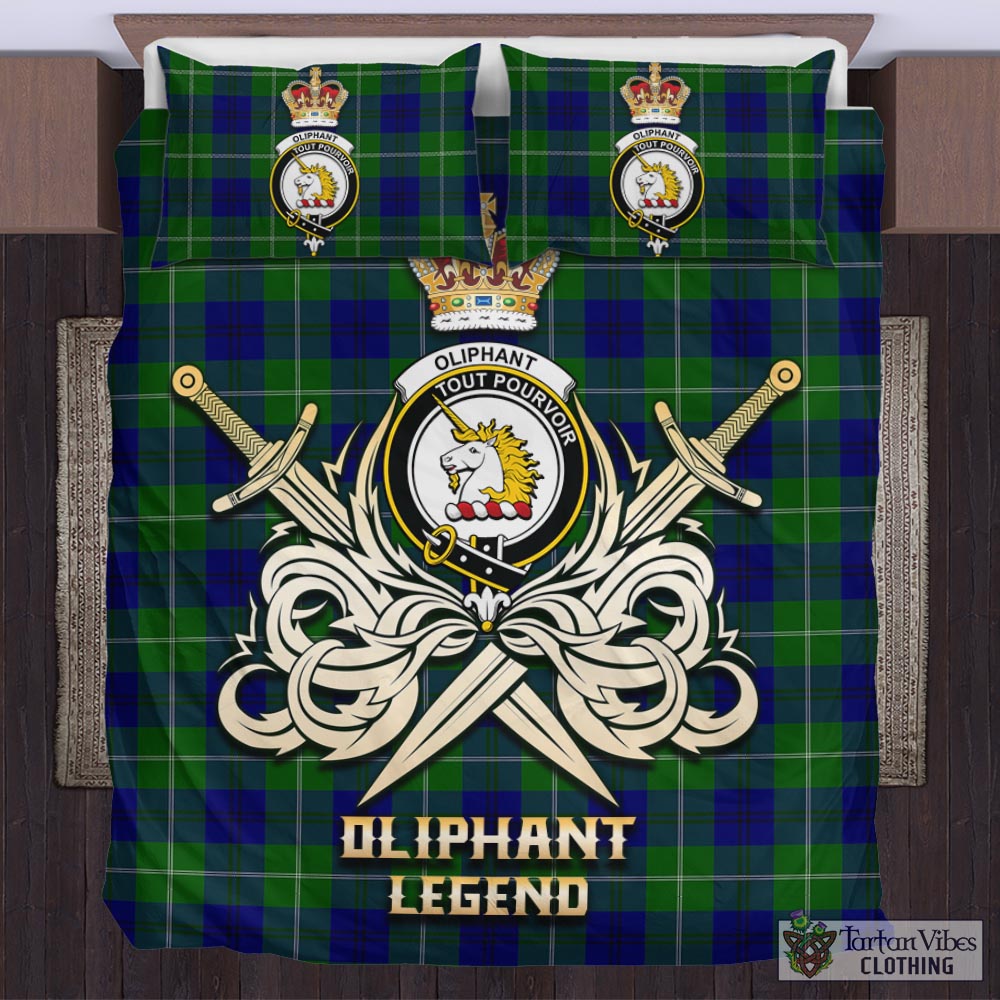 Tartan Vibes Clothing Oliphant Modern Tartan Bedding Set with Clan Crest and the Golden Sword of Courageous Legacy