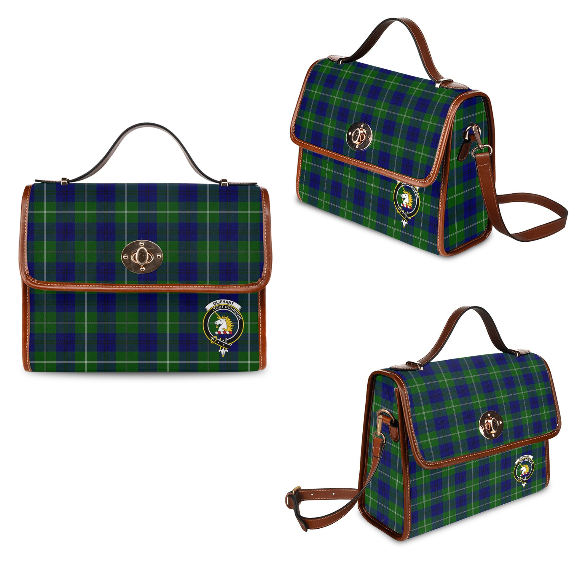 oliphant-modern-tartan-leather-strap-waterproof-canvas-bag-with-family-crest