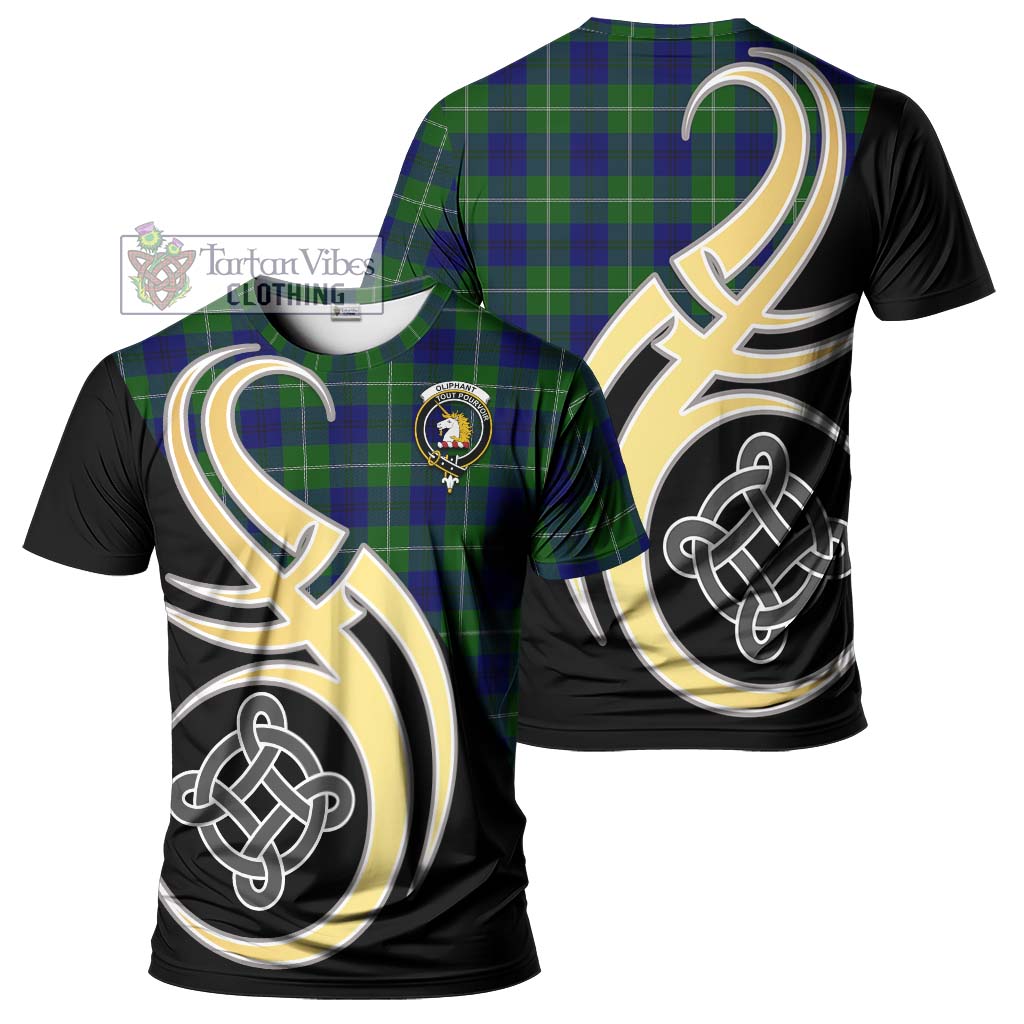 Tartan Vibes Clothing Oliphant Modern Tartan T-Shirt with Family Crest and Celtic Symbol Style