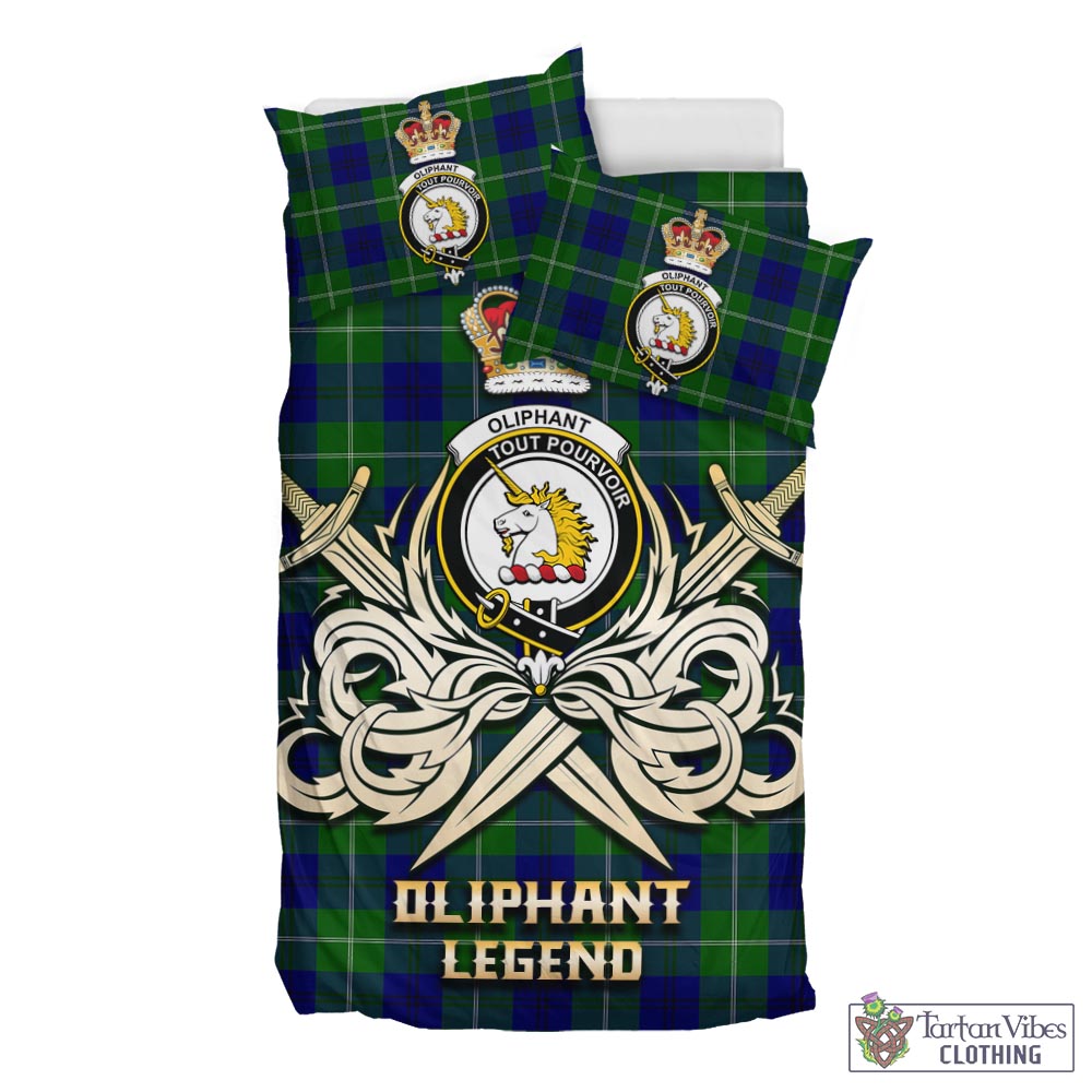 Tartan Vibes Clothing Oliphant Modern Tartan Bedding Set with Clan Crest and the Golden Sword of Courageous Legacy