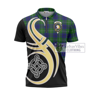 Oliphant Modern Tartan Zipper Polo Shirt with Family Crest and Celtic Symbol Style