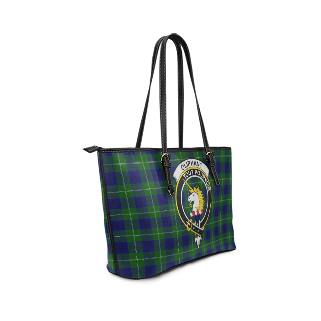 Oliphant Modern Tartan Leather Tote Bag with Family Crest - Tartan Vibes Clothing