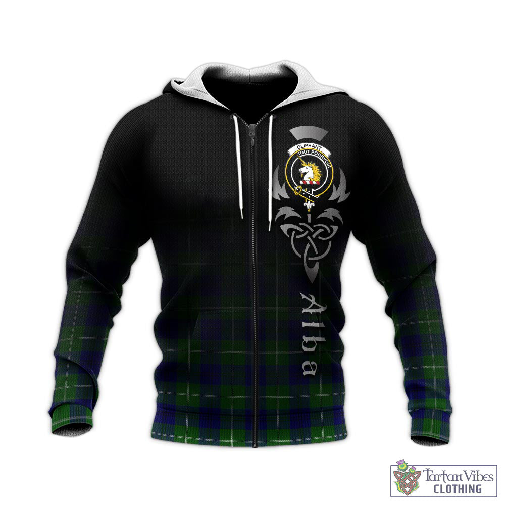 Tartan Vibes Clothing Oliphant Modern Tartan Knitted Hoodie Featuring Alba Gu Brath Family Crest Celtic Inspired