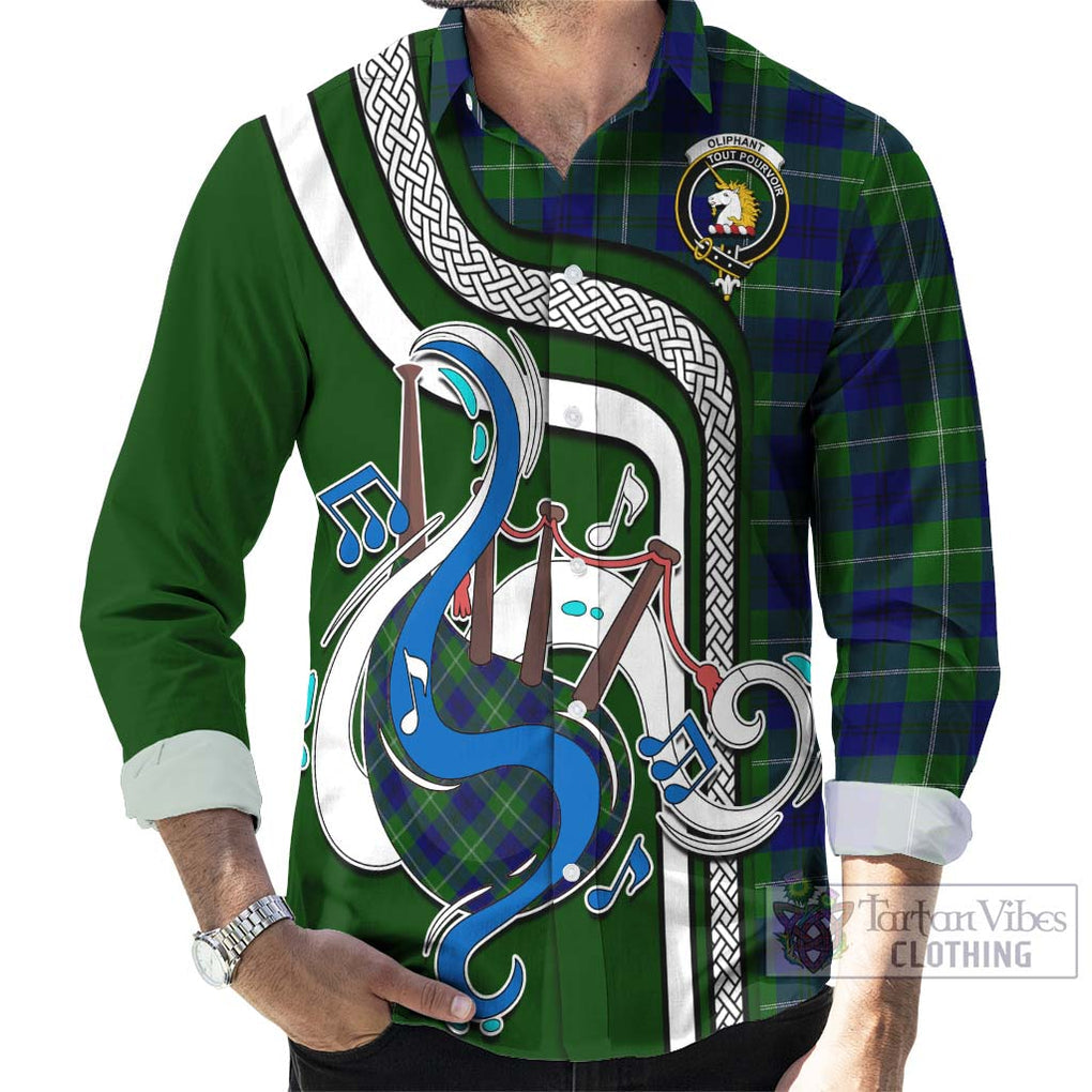 Oliphant Modern Tartan Long Sleeve Button Shirt with Epic Bagpipe Style - Tartanvibesclothing Shop