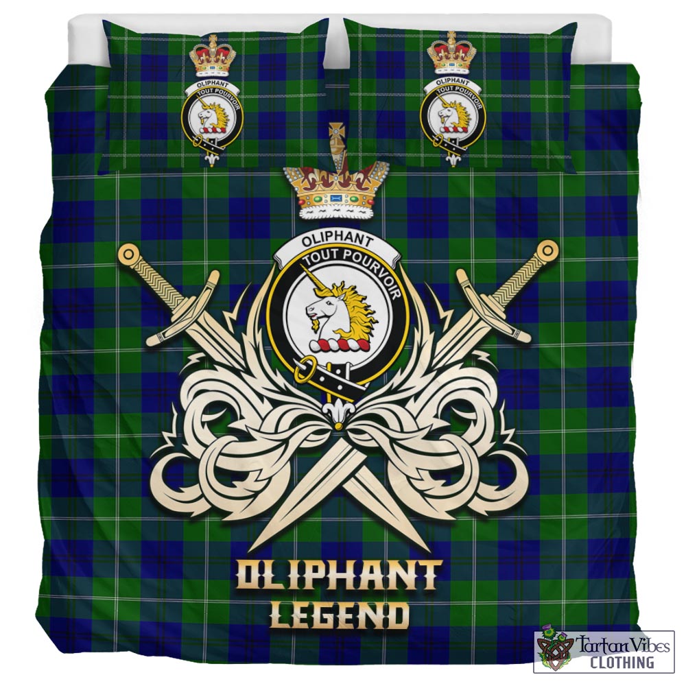 Tartan Vibes Clothing Oliphant Modern Tartan Bedding Set with Clan Crest and the Golden Sword of Courageous Legacy