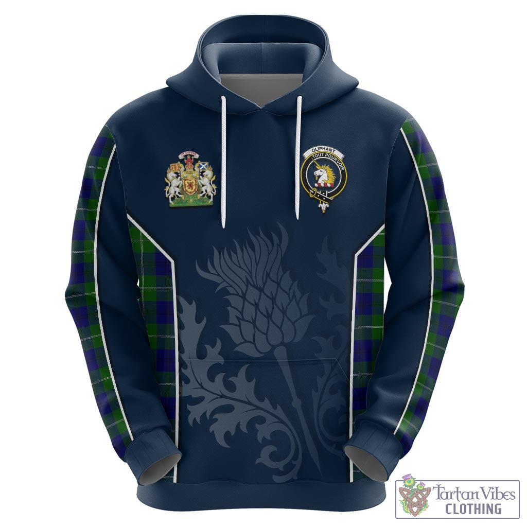 Tartan Vibes Clothing Oliphant Modern Tartan Hoodie with Family Crest and Scottish Thistle Vibes Sport Style