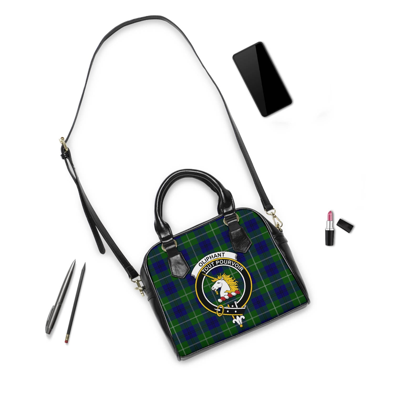 Oliphant Modern Tartan Shoulder Handbags with Family Crest - Tartanvibesclothing