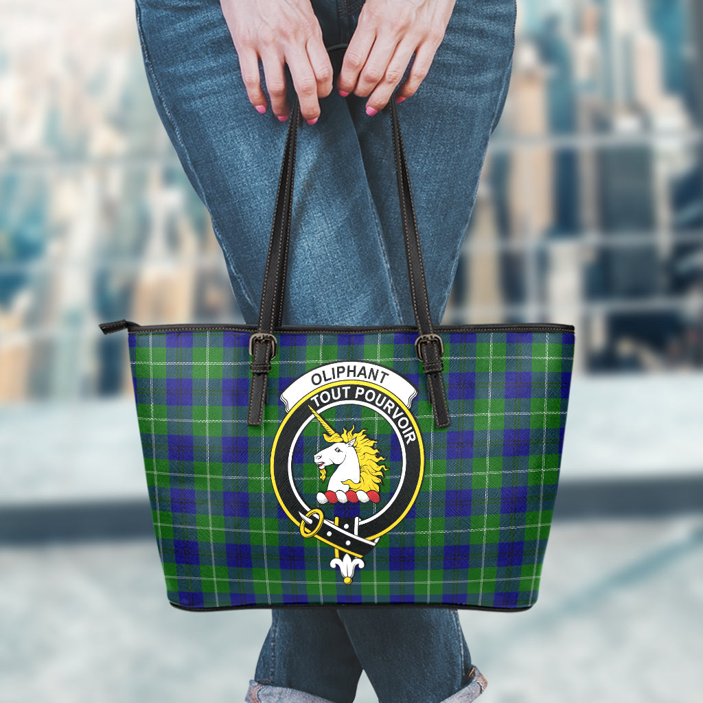 Oliphant Modern Tartan Leather Tote Bag with Family Crest - Tartan Vibes Clothing