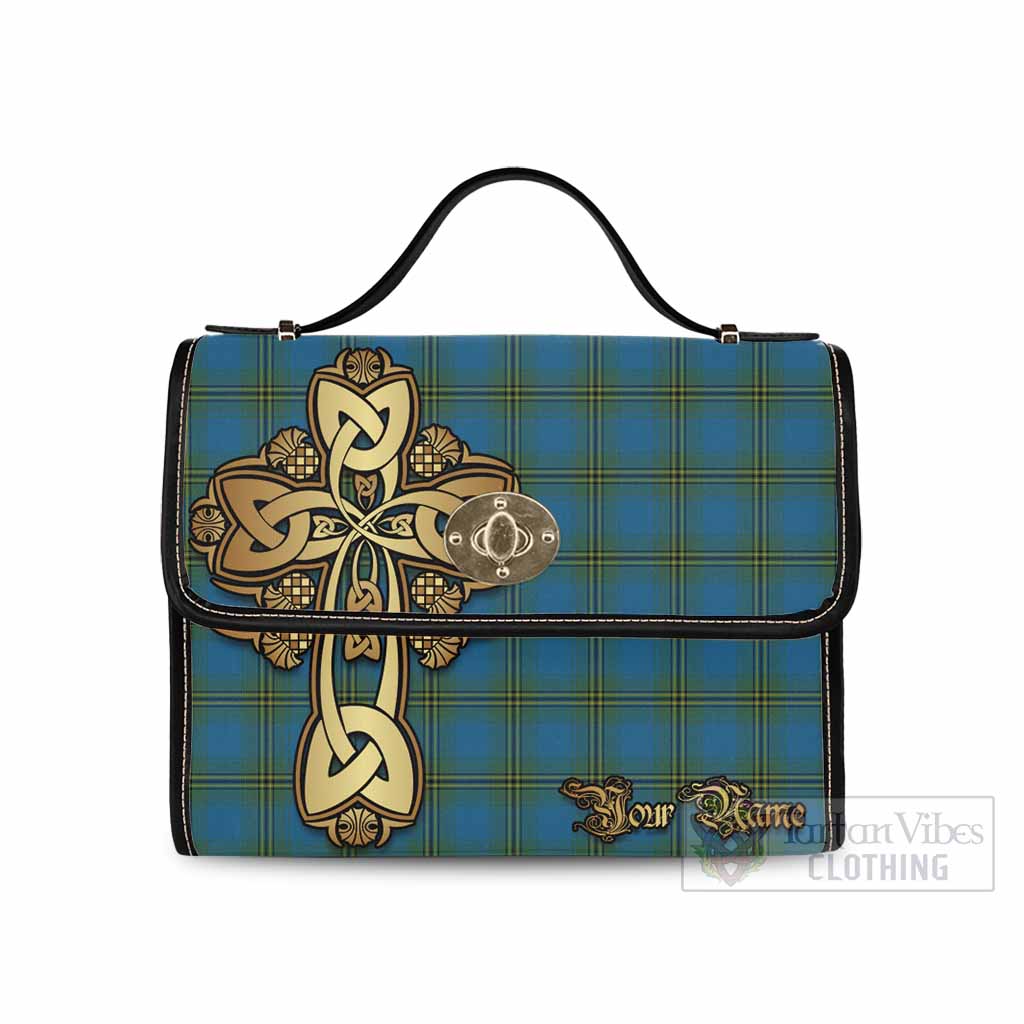 Tartan Vibes Clothing Oliver Tartan Waterproof Canvas Bag Golden Thistle Celtic Cross Style