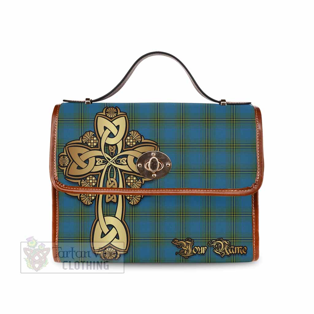 Tartan Vibes Clothing Oliver Tartan Waterproof Canvas Bag Golden Thistle Celtic Cross Style