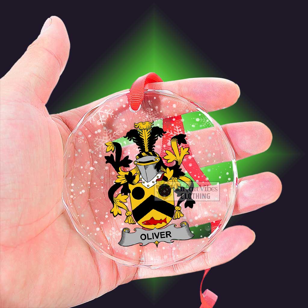 Tartan Vibes Clothing Oliver Irish Clan Christmas Glass Ornament with Coat of Arms