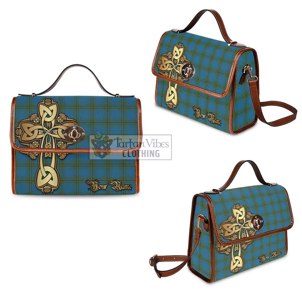 Tartan Vibes Clothing Oliver Tartan Waterproof Canvas Bag Golden Thistle Celtic Cross Style