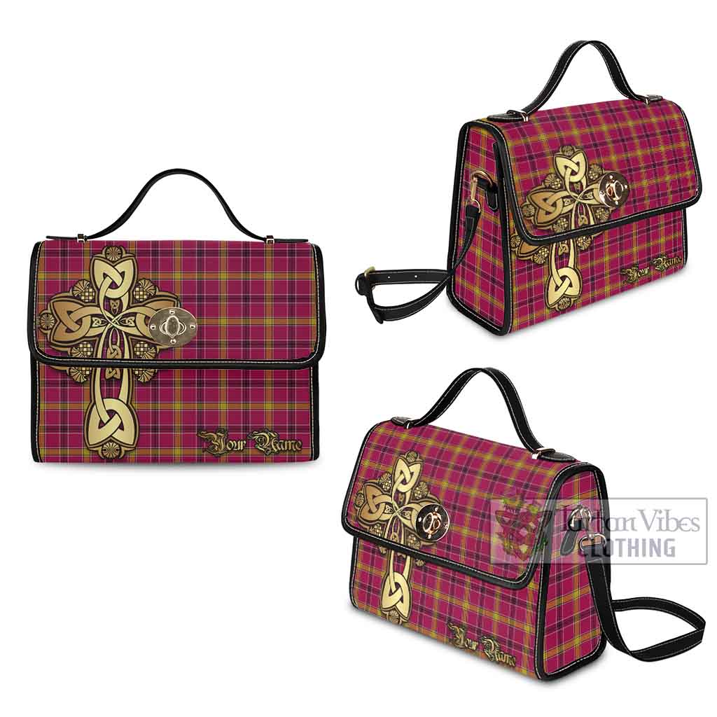 Tartan Vibes Clothing O'Meehan Tartan Waterproof Canvas Bag Golden Thistle Celtic Cross Style