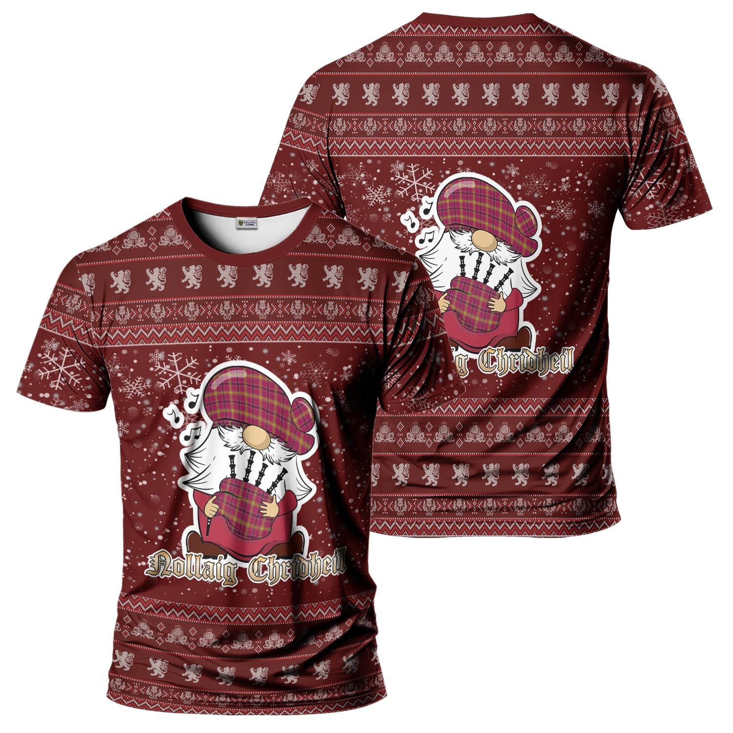 O'Meehan Clan Christmas Family T-Shirt with Funny Gnome Playing Bagpipes - Tartanvibesclothing