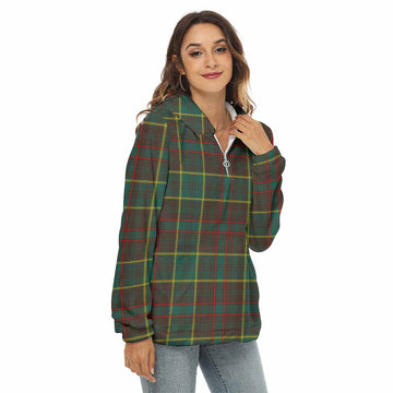 Ontario Province Canada Tartan Women's Borg Fleece Hoodie with Half Zip