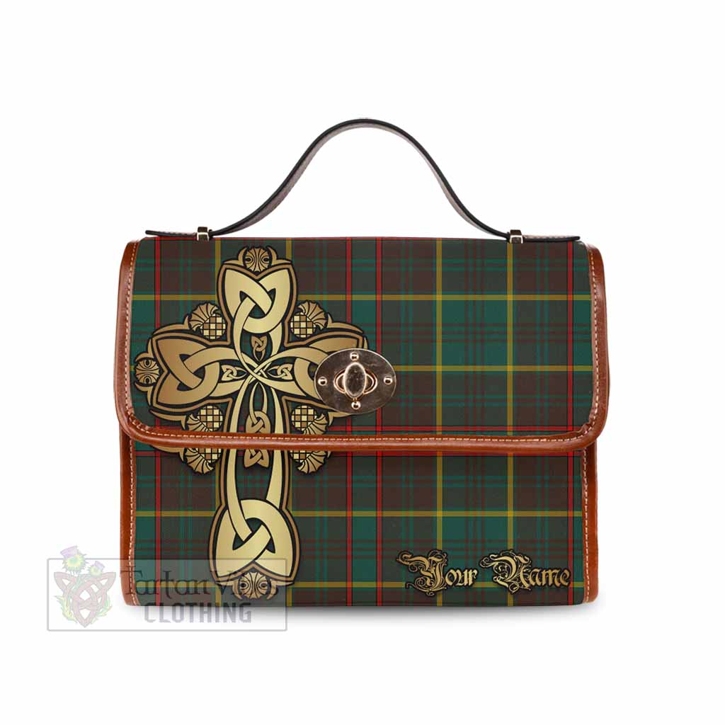 Tartan Vibes Clothing Ontario Province Canada Tartan Waterproof Canvas Bag Golden Thistle Celtic Cross Style