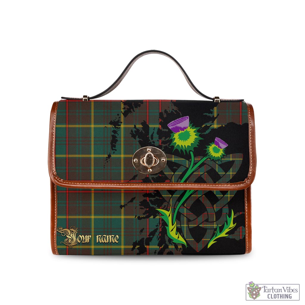 Tartan Vibes Clothing Ontario Province Canada Tartan Waterproof Canvas Bag with Scotland Map and Thistle Celtic Accents