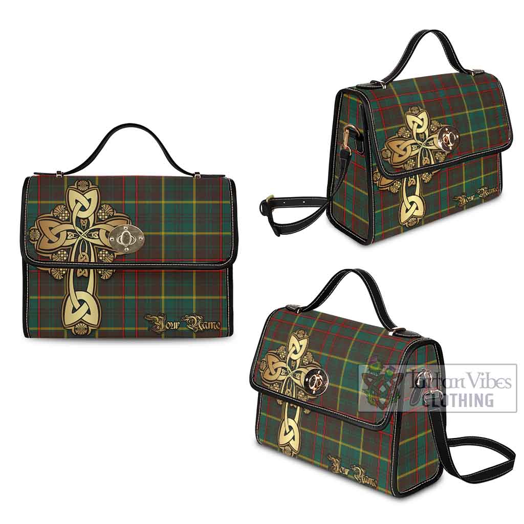 Tartan Vibes Clothing Ontario Province Canada Tartan Waterproof Canvas Bag Golden Thistle Celtic Cross Style