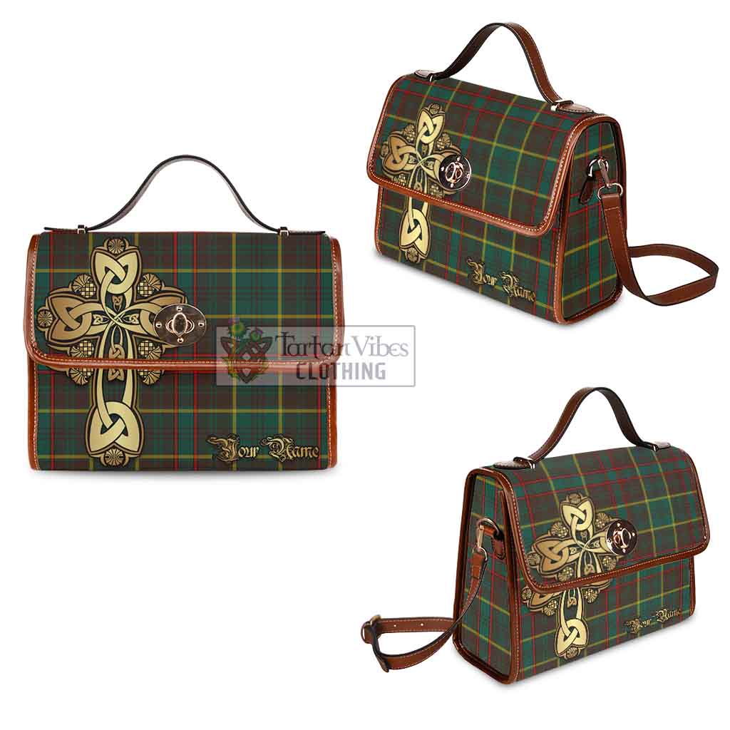 Tartan Vibes Clothing Ontario Province Canada Tartan Waterproof Canvas Bag Golden Thistle Celtic Cross Style