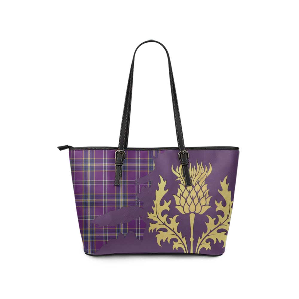 O'Riagain Tartan Leather Tote Bag Gold Thistle Style - Tartan Vibes Clothing