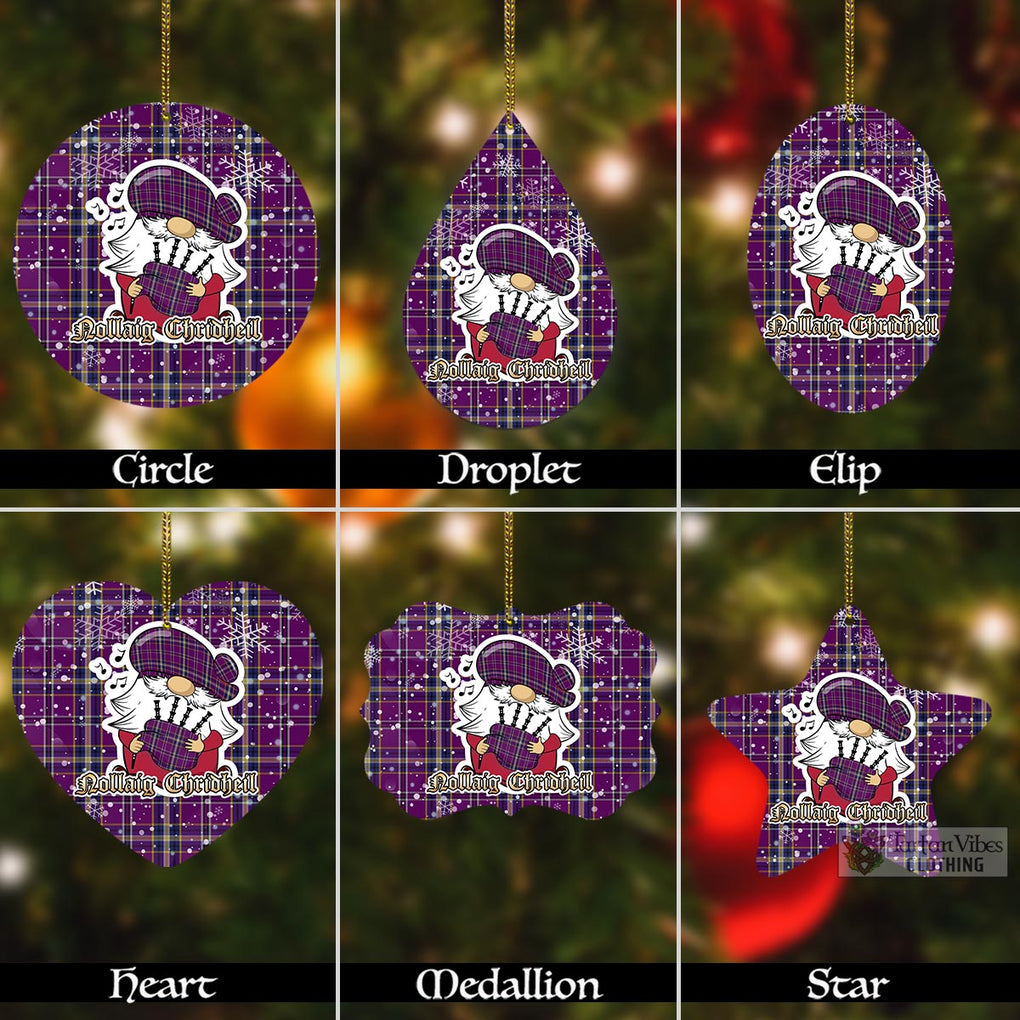 Tartan Vibes Clothing O'Riagain Tartan Christmas Aluminium Ornament with Gnome Playing Bagpipes