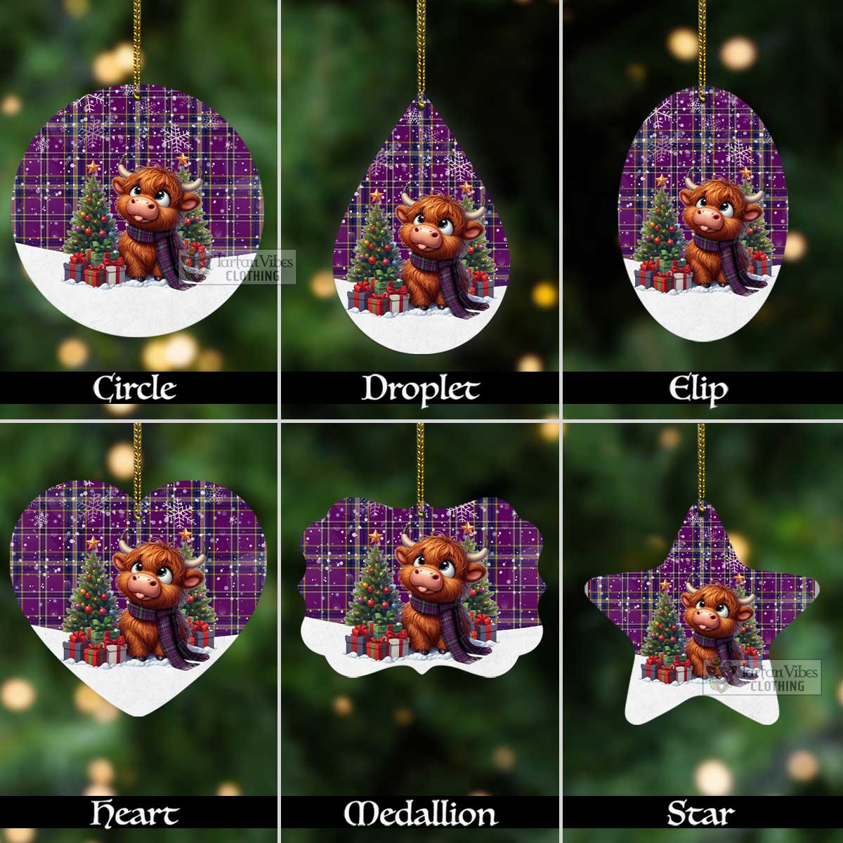 Tartan Vibes Clothing O'Riagain Tartan Christmas Aluminium Ornament with Adorable Highland Coo